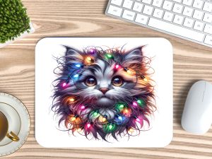 Home Accessories Christmas Cat Wrapped In Lights Mouse Mat