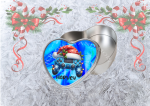 Personalised Christmas Gaming Treat Heart Tin