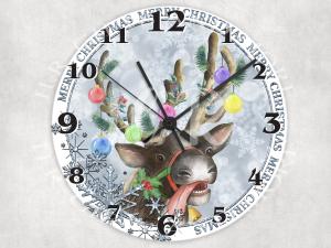 Clocks Christmas Cheeky Reindeer Glass Wall Clock