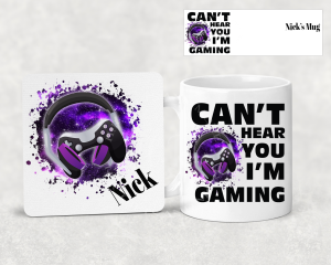 Personalised I Can't Hear You I'M Gaming Mug and Coaster Set