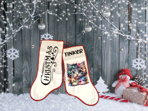 Personalised Merry Christmas Light Cat Christmas Stocking