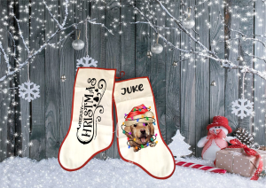Personalised Merry Christmas Light Dog Christmas Stocking