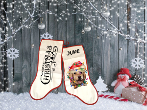 Personalised Merry Christmas Light Dog Christmas Stocking
